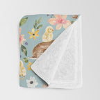 Blue Easter Bunny and Chick Floral Throw Blanket Gallery Image 3