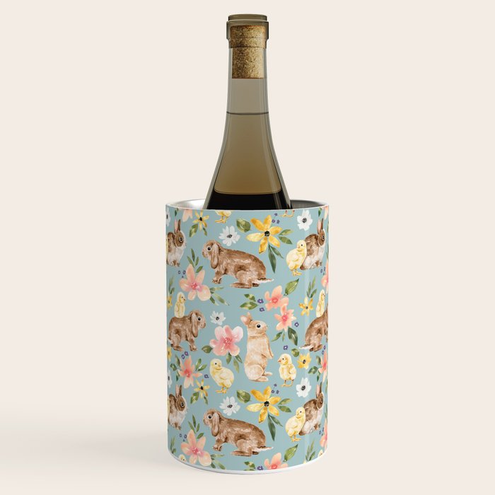 Blue Easter Bunny and Chick Floral Wine Chiller Gallery Image 3