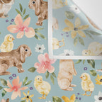 Blue Easter Bunny and Chick Floral Wall Tapestry Gallery Image 3