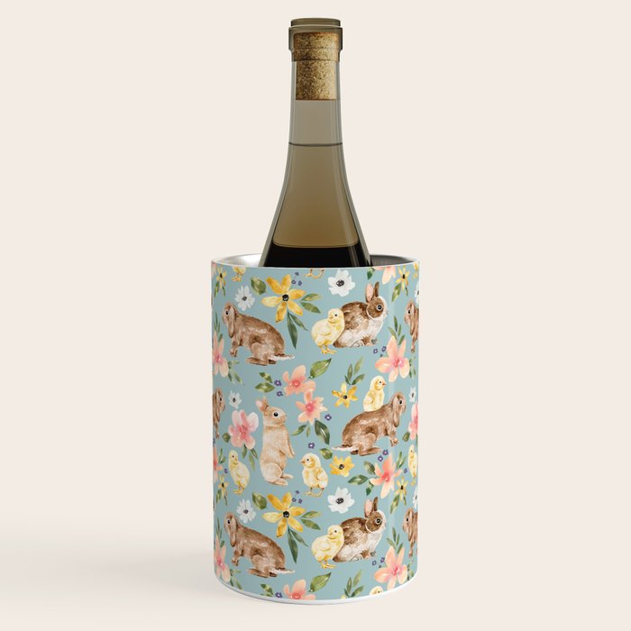 Blue Easter Bunny and Chick Floral Wine Chiller Gallery Image 1