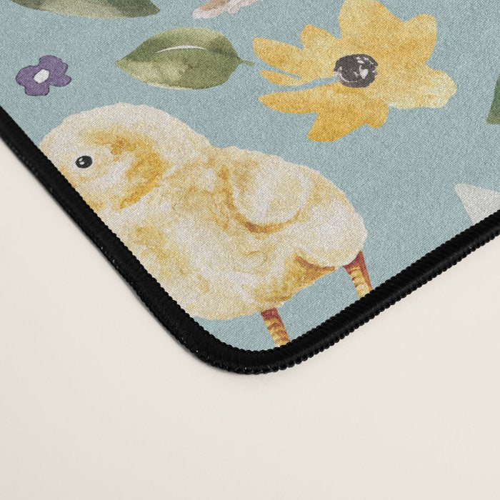 Blue Easter Bunny and Chick Floral Desk Mat Gallery Image 4