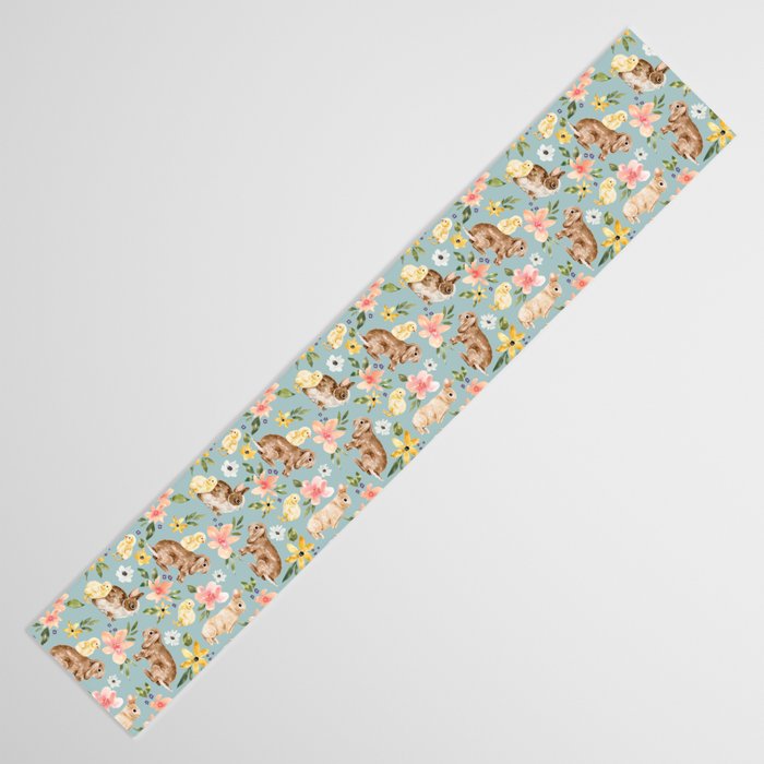 Blue Easter Bunny and Chick Floral Table Runner Gallery Image 3