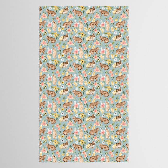 Blue Easter Bunny and Chick Floral Tablecloth Gallery Image 2