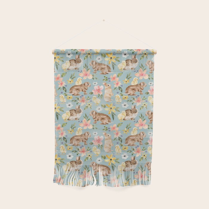 Blue Easter Bunny and Chick Floral Wall Hanging Gallery Image 1