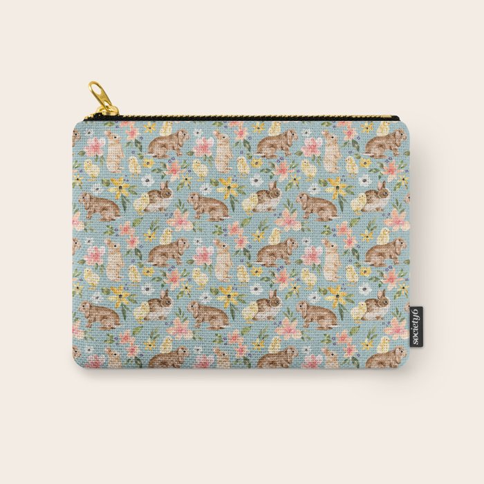 Blue Easter Bunny and Chick Floral Carry All Pouch Gallery Image 1