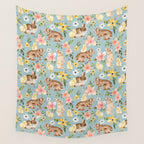 Blue Easter Bunny and Chick Floral Wall Tapestry Gallery Image 4