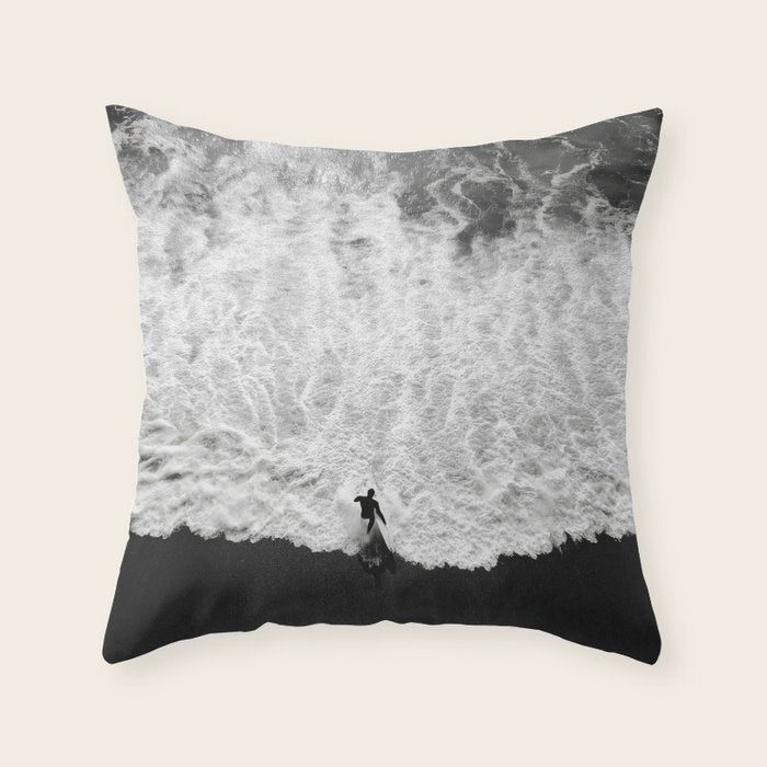 Surfer and Shore - Aerial Ocean Fine Art Print Throw Pillow Gallery Image 6