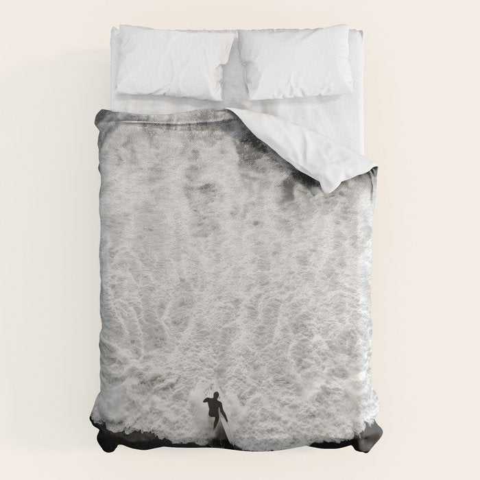 Surfer and Shore - Aerial Ocean Fine Art Print Duvet Cover Gallery Image 6