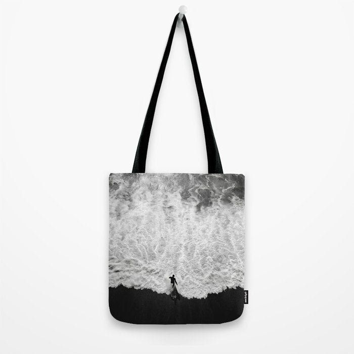 Surfer and Shore - Aerial Ocean Fine Art Print Tote Bag Gallery Image 2