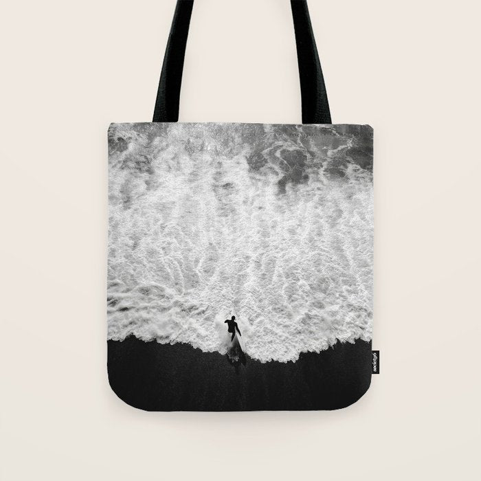 Surfer and Shore - Aerial Ocean Fine Art Print Tote Bag Gallery Image 1