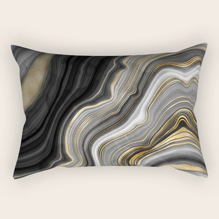 Black & Gold Agate Stone Rectangular Pillow Gallery Image 1