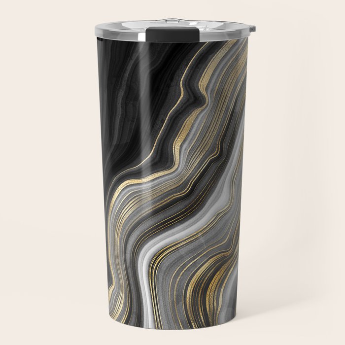 Black & Gold Agate Stone Travel Mug Gallery Image 1