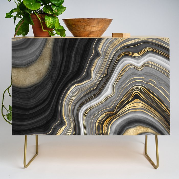 Black & Gold Agate Stone Credenza Gallery Image 1