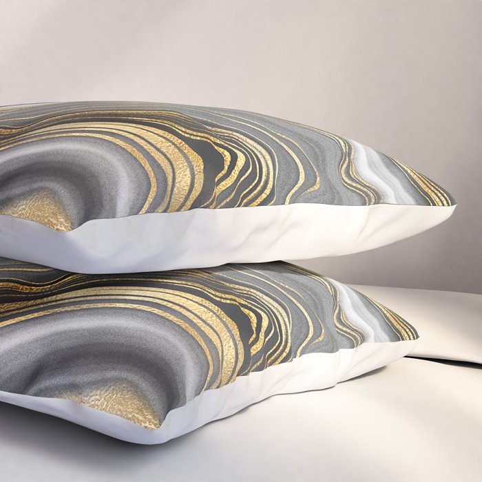 Black & Gold Agate Stone Pillow Sham Gallery Image 3
