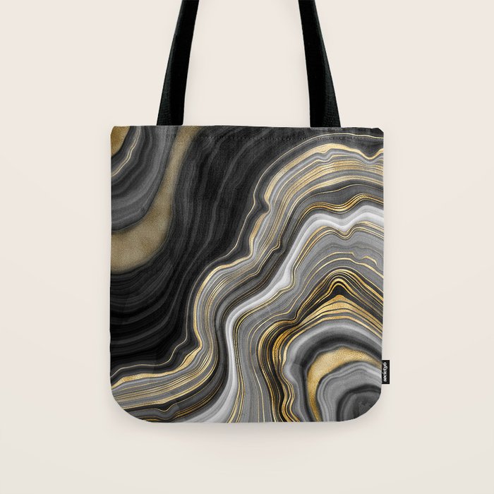 Black & Gold Agate Stone Tote Bag Gallery Image 1