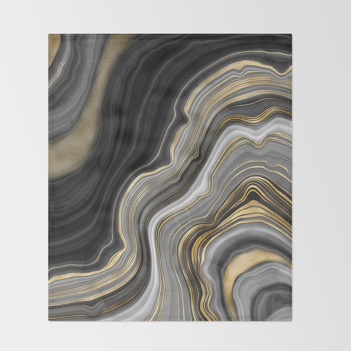 Black & Gold Agate Stone Throw Blanket Gallery Image 2