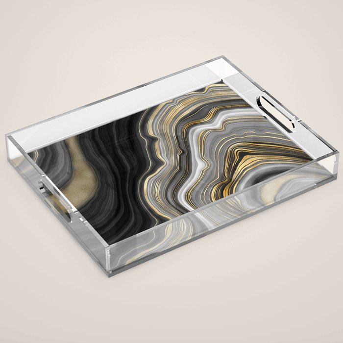 Black & Gold Agate Stone Acrylic Tray Gallery Image 1