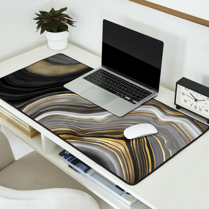 Black & Gold Agate Stone Desk Mat Gallery Image 2