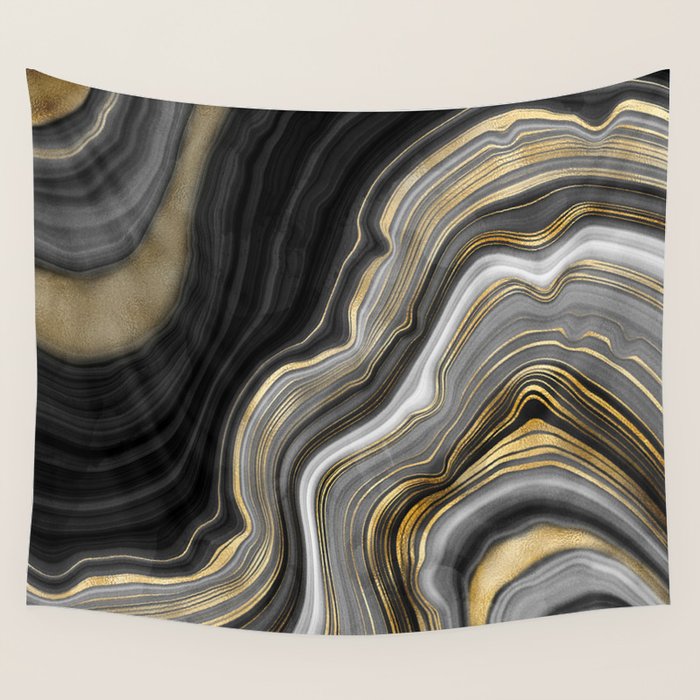 Black & Gold Agate Stone Wall Tapestry Gallery Image 1