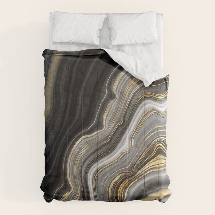Black & Gold Agate Stone Comforter Gallery Image 1