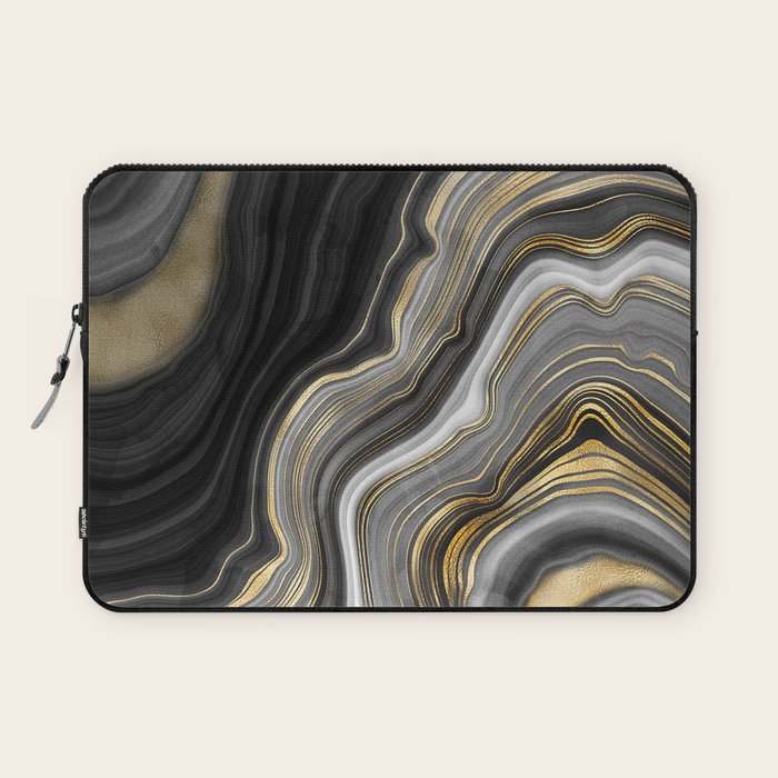 Black & Gold Agate Stone Laptop Sleeve Gallery Image 1