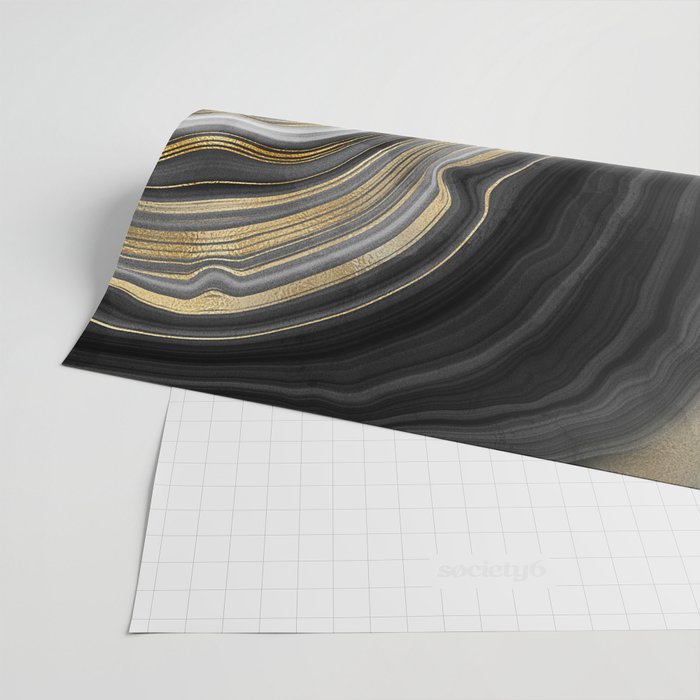 Black & Gold Agate Stone Wrapping Paper Gallery Image 2