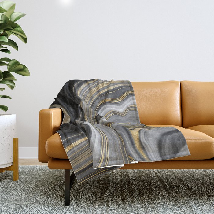Black & Gold Agate Stone Throw Blanket Gallery Image 1