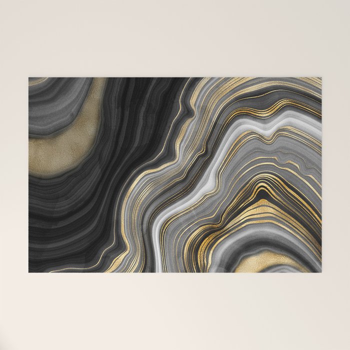 Black & Gold Agate Stone Welcome Mat Gallery Image 1