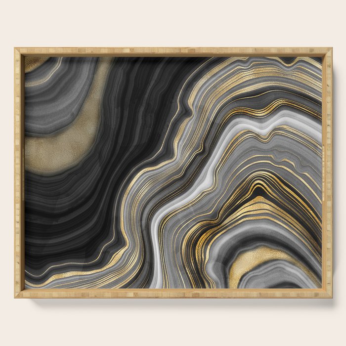 Black & Gold Agate Stone Serving Tray Gallery Image 1