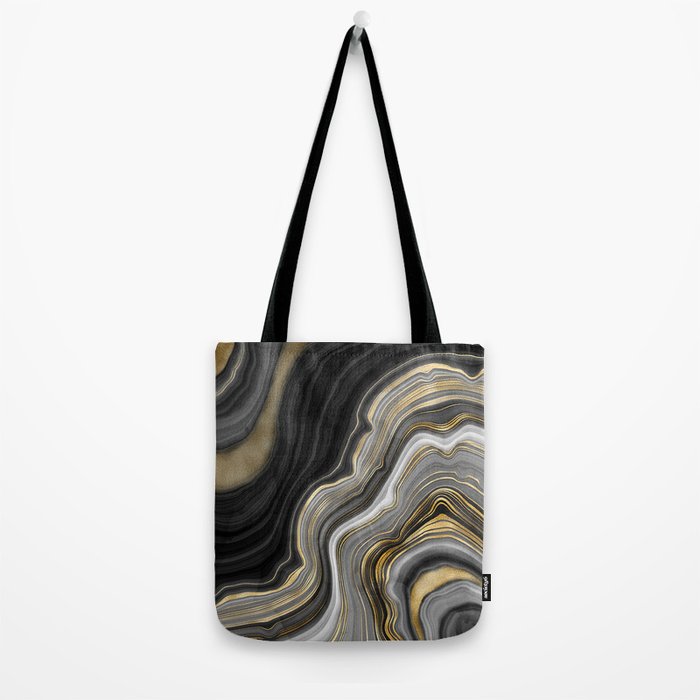 Black & Gold Agate Stone Tote Bag Gallery Image 2