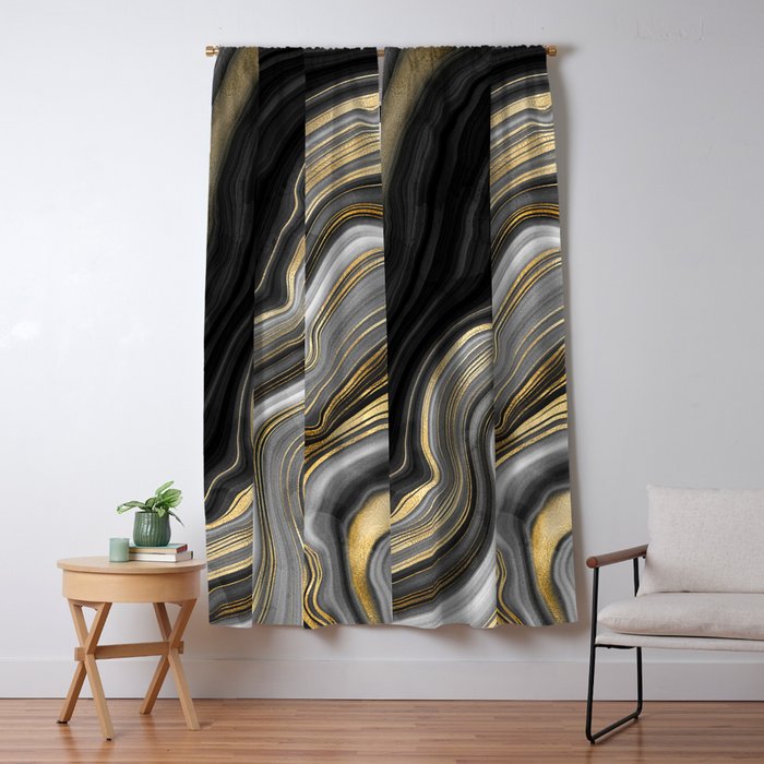 Black & Gold Agate Stone Window Curtain Gallery Image 1