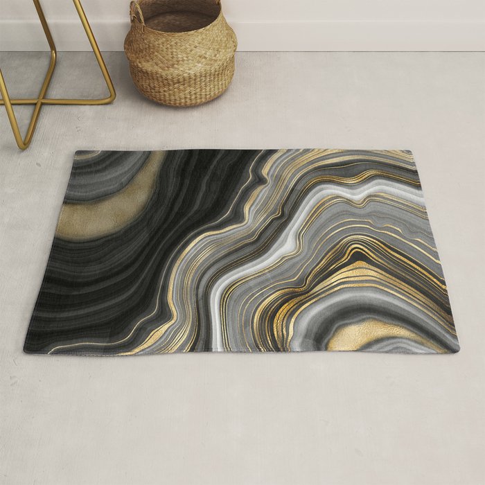 Black & Gold Agate Stone Rug Gallery Image 1
