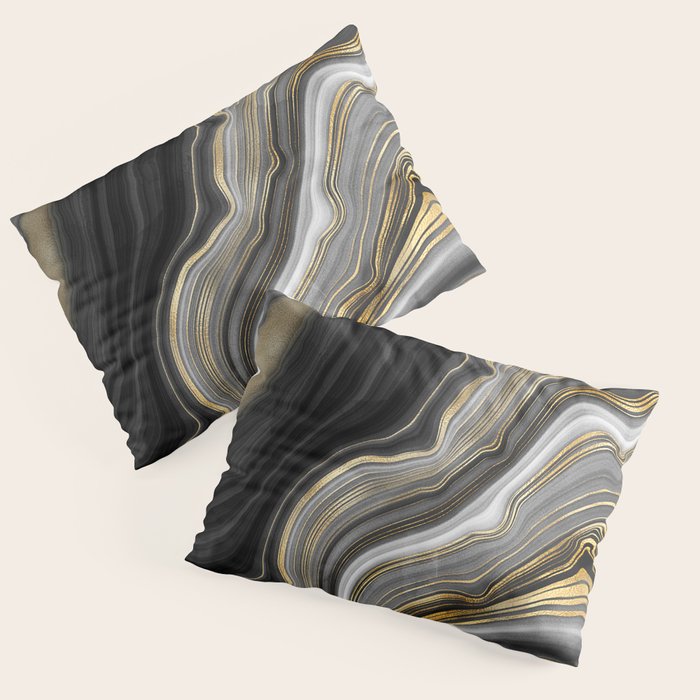 Black & Gold Agate Stone Pillow Sham Gallery Image 3