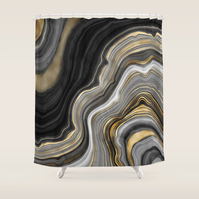 Black & Gold Agate Stone Shower Curtain Gallery Image 1