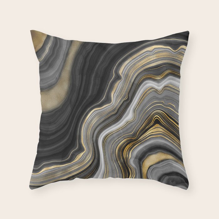 Black & Gold Agate Stone Throw Pillow Gallery Image 6