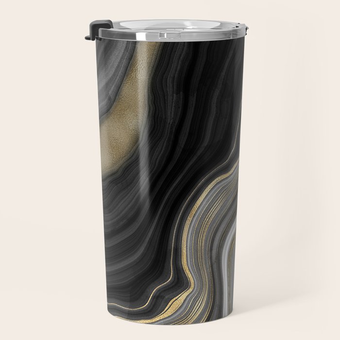 Black & Gold Agate Stone Travel Mug Gallery Image 3