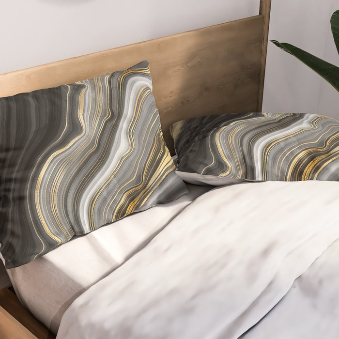 Black & Gold Agate Stone Pillow Sham Gallery Image 2