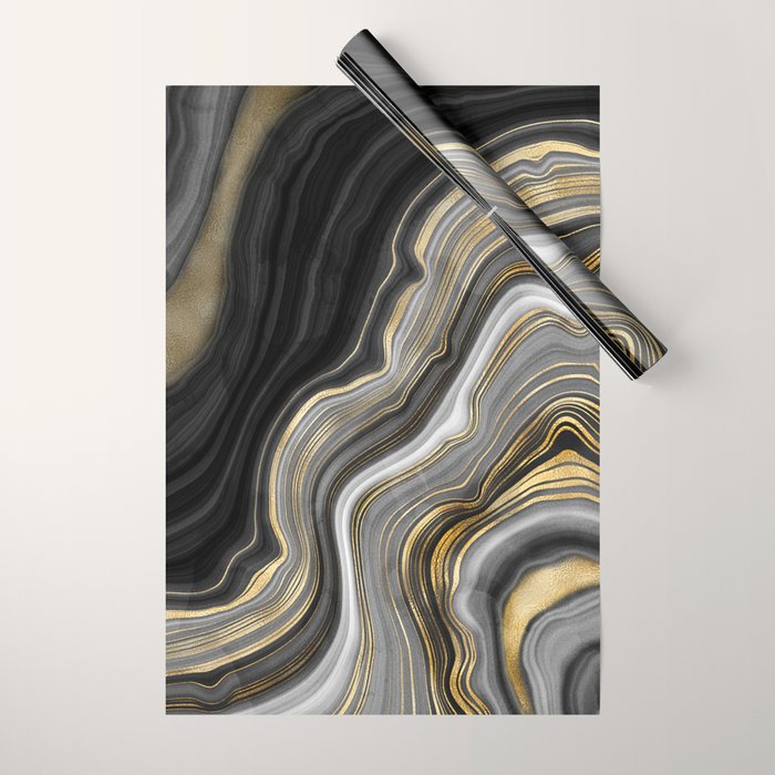 Black & Gold Agate Stone Wrapping Paper Gallery Image 1