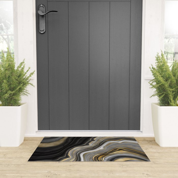 Black & Gold Agate Stone Welcome Mat Gallery Image 3
