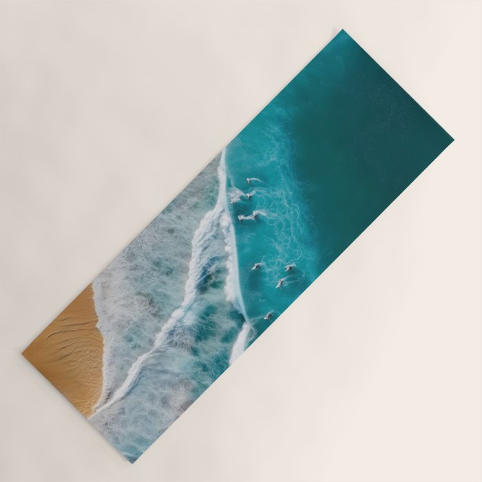 Turquoise Tides - Aerial View of Ocean Waves and Shore Yoga Mat Gallery Image 1