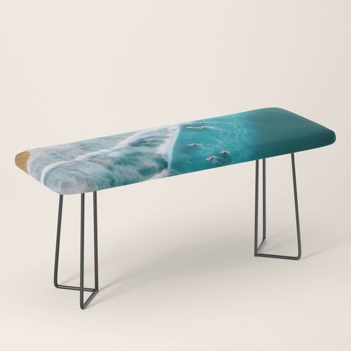 Turquoise Tides - Aerial View of Ocean Waves and Shore Bench Gallery Image 1