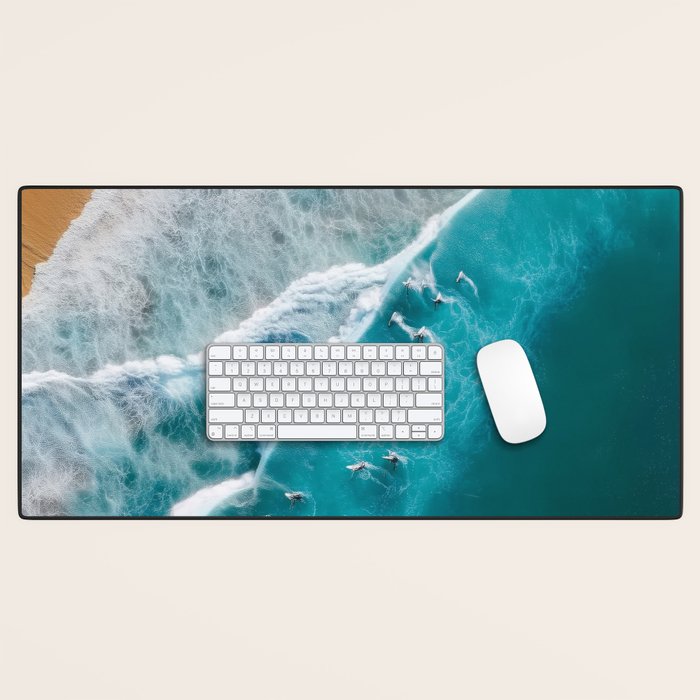 Turquoise Tides - Aerial View of Ocean Waves and Shore Desk Mat Gallery Image 1