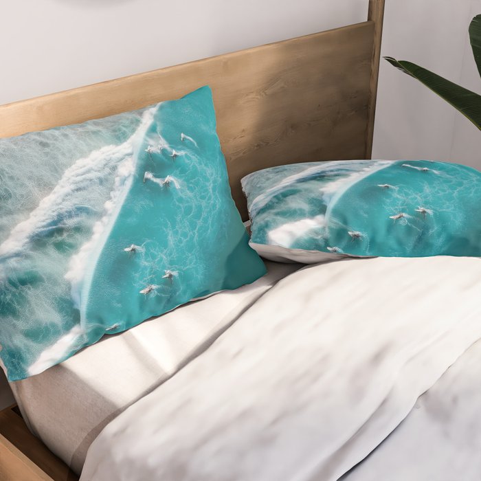 Turquoise Tides - Aerial View of Ocean Waves and Shore Pillow Sham Gallery Image 2