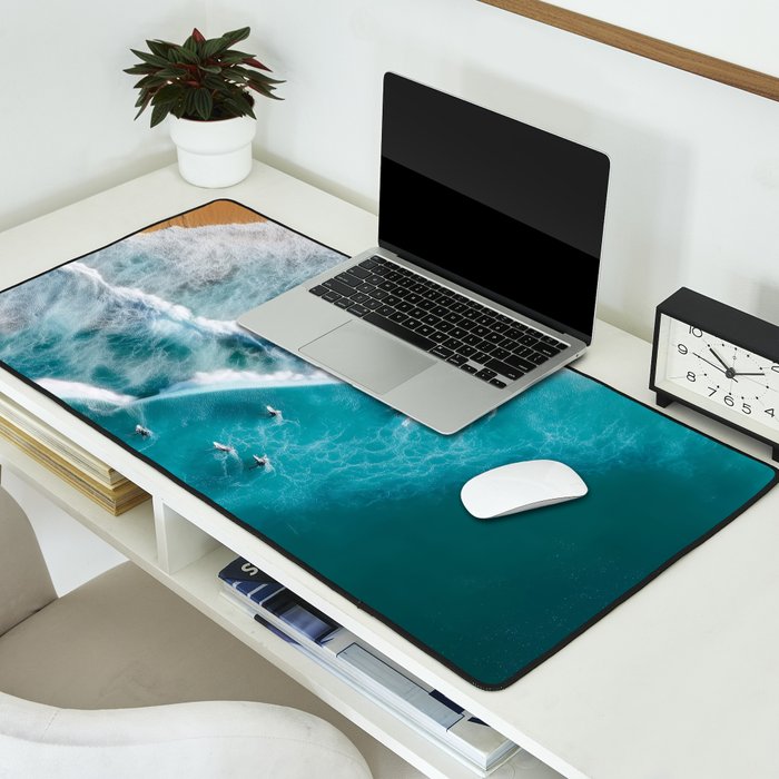 Turquoise Tides - Aerial View of Ocean Waves and Shore Desk Mat Gallery Image 2