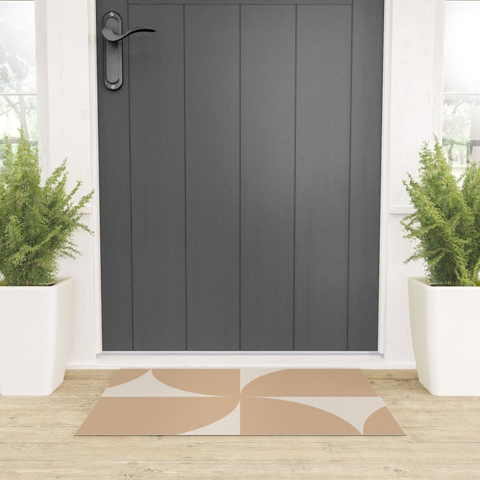 Bauhaus Mid Century Modern Geometric X Neutral Beige Welcome Mat Gallery Image 3