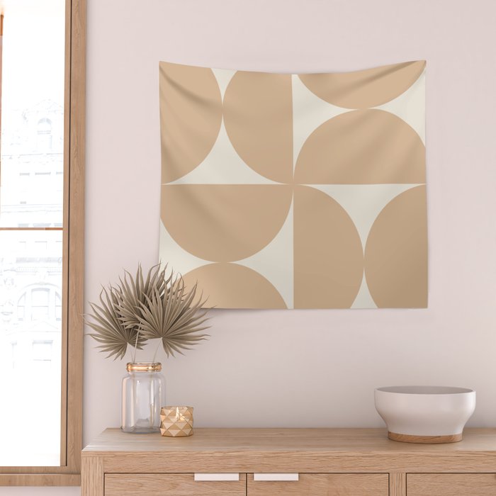 Bauhaus Mid Century Modern Geometric X Neutral Beige Wall Tapestry Gallery Image 2