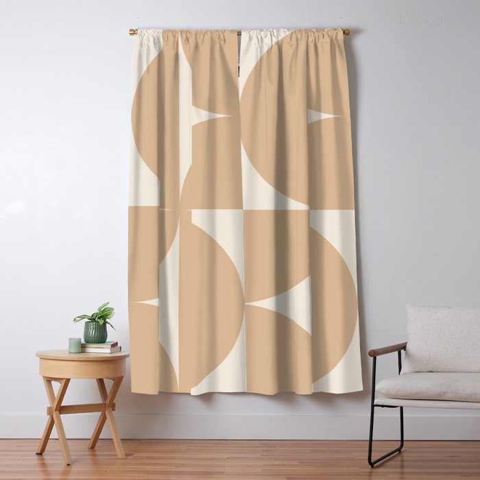 Bauhaus Mid Century Modern Geometric X Neutral Beige Window Curtain Gallery Image 1