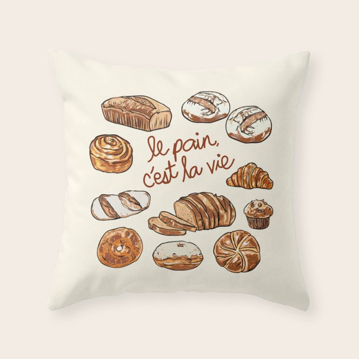 Le Pain Câest La Vie â Bread is Life French Bakery Illustration Throw Pillow Gallery Image 1