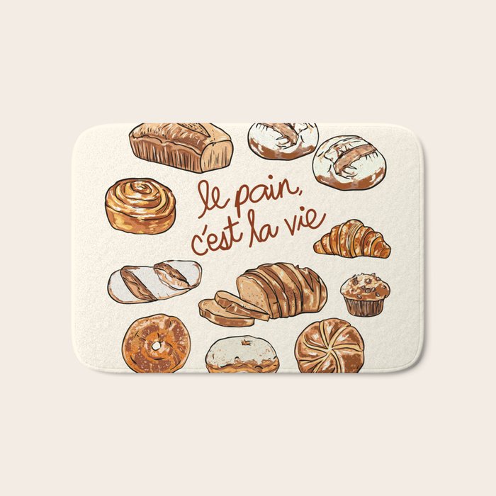 Le Pain Câest La Vie â Bread is Life French Bakery Illustration Bath Mat Gallery Image 1