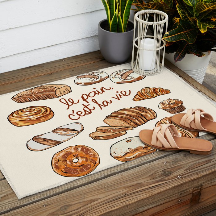 Le Pain Câest La Vie â Bread is Life French Bakery Illustration Outdoor Rug Gallery Image 2